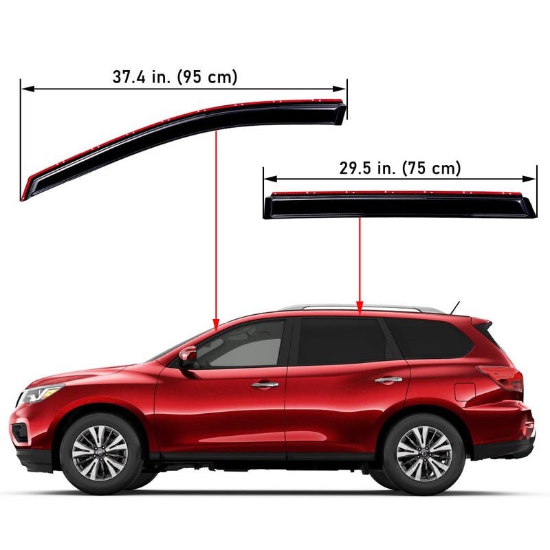 Lightronic Extra Durable Clip-on in-Channel Auto Vent Window Visor, Fits 2013-2018 Nissan Pathfinder, UV Protection Rain Guard, Original Wind Deflector, No-Drill Easy Install, Dark Smoke, 4-Pcs - Image 2